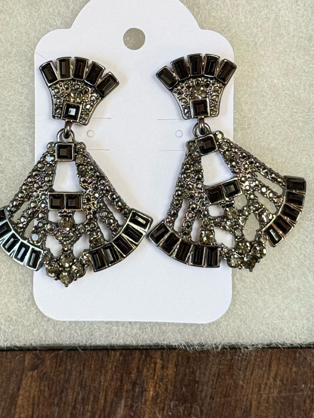 Unique Vintage Gunmetal Fan Drop Earrings